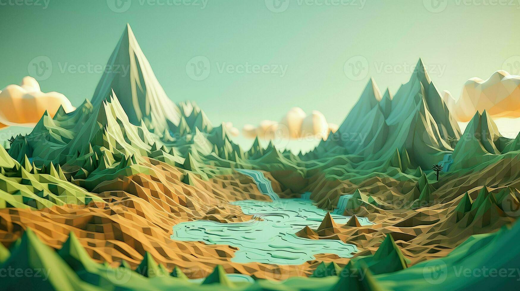 perspective voxel mountain landscape ai generated photo