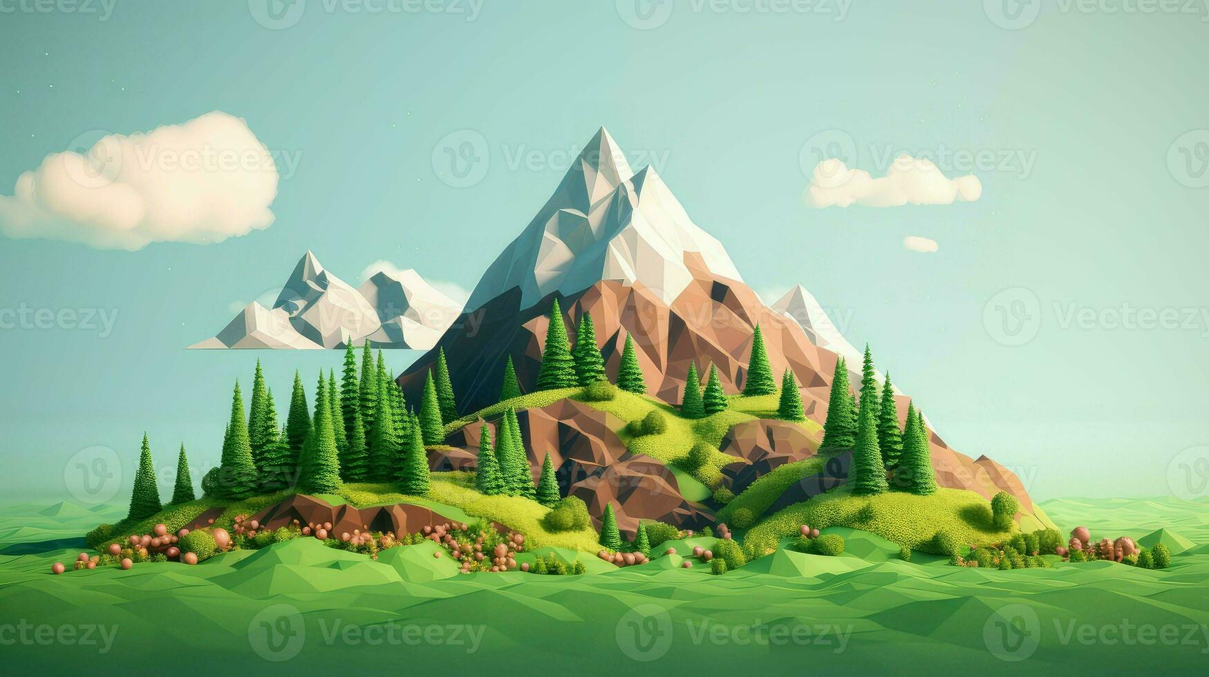 design voxel mountain landscape ai generated photo