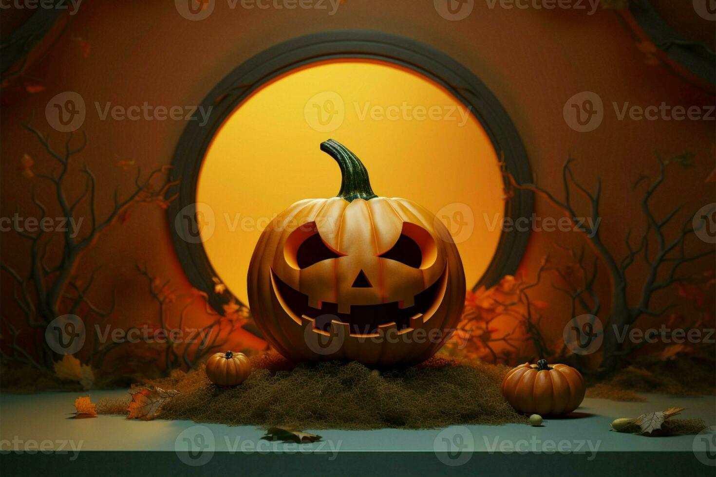 Whimsical pumpkin with expressive eyes and a cheerful, playful mouth AI Generated photo