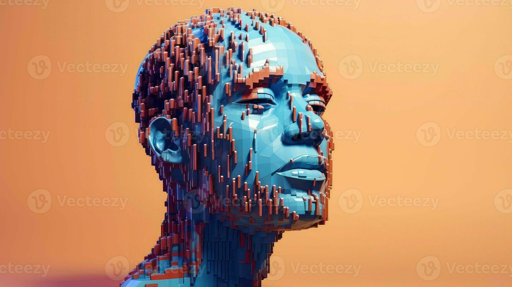 digital voxel human head ai generated photo