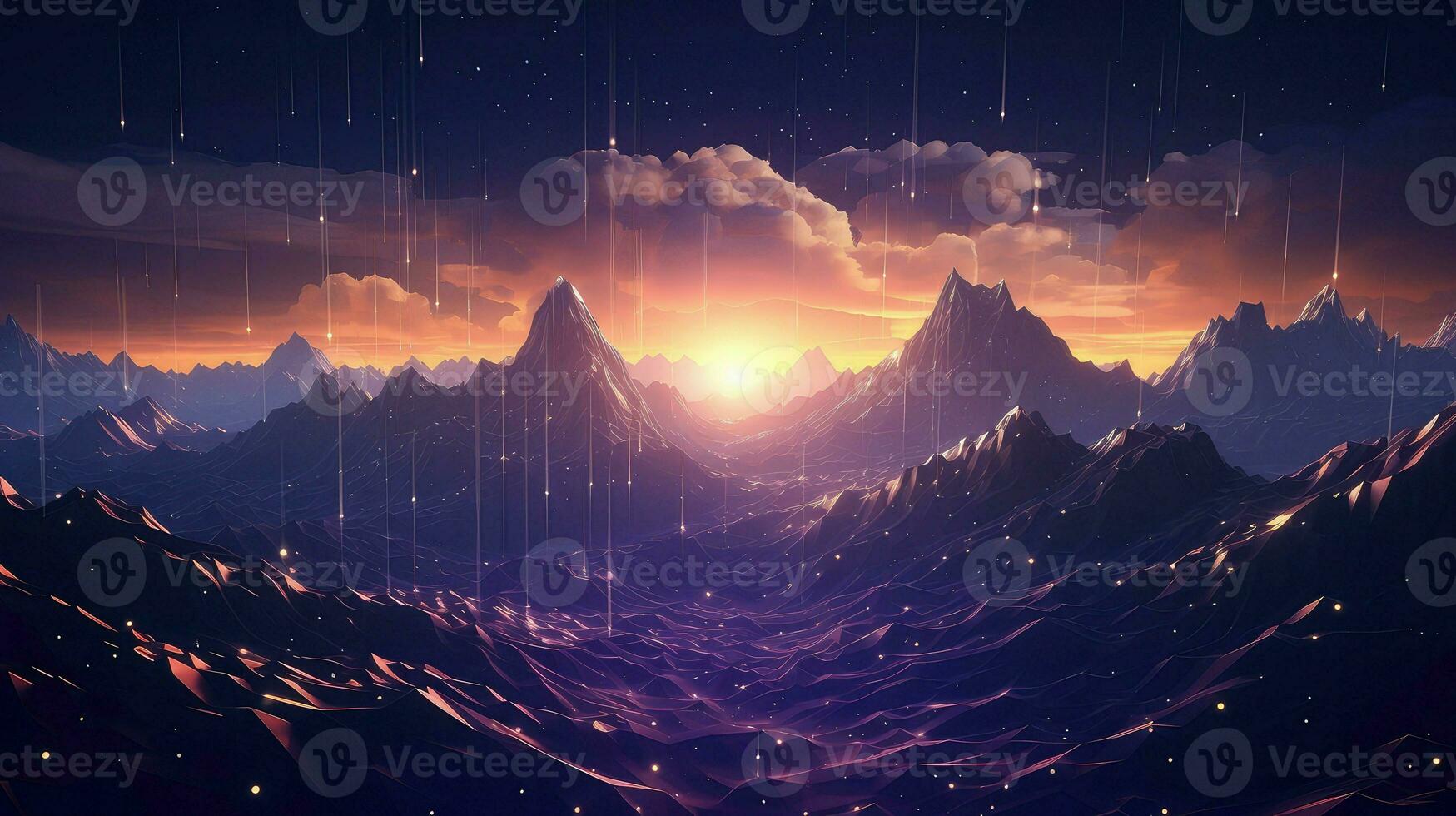 background voxel mountain landscape ai generated photo