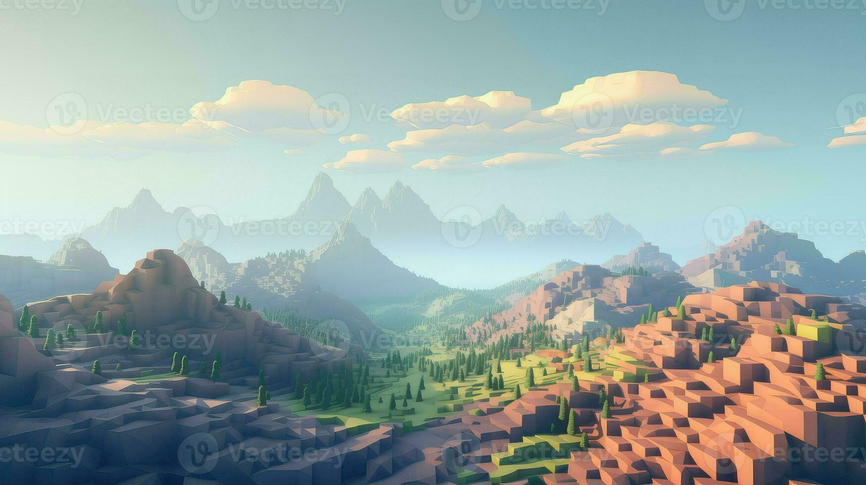 3d voxel mountain landscape ai generated photo