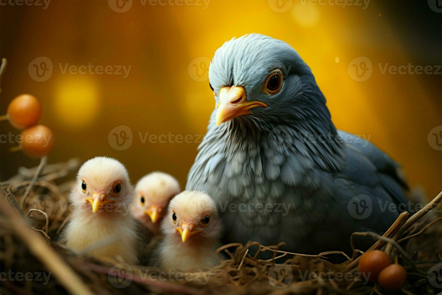 A devoted mother pigeon waits, eager to reunite with her young AI Generated photo