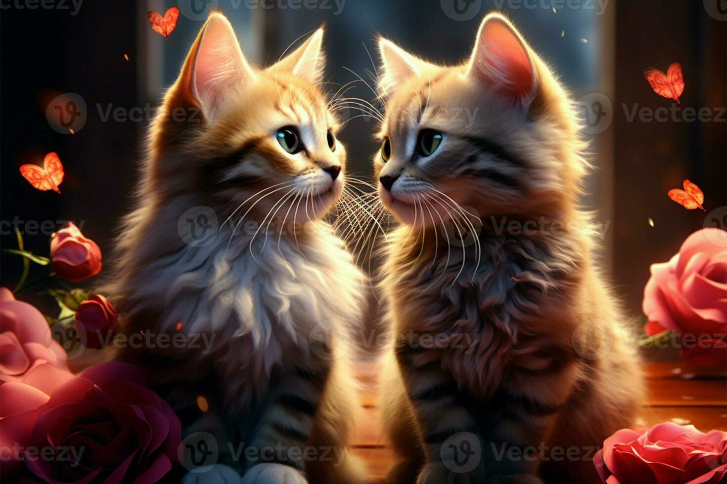 Feline couple portrays love, encapsulating Valentines Days romantic essence AI Generated photo