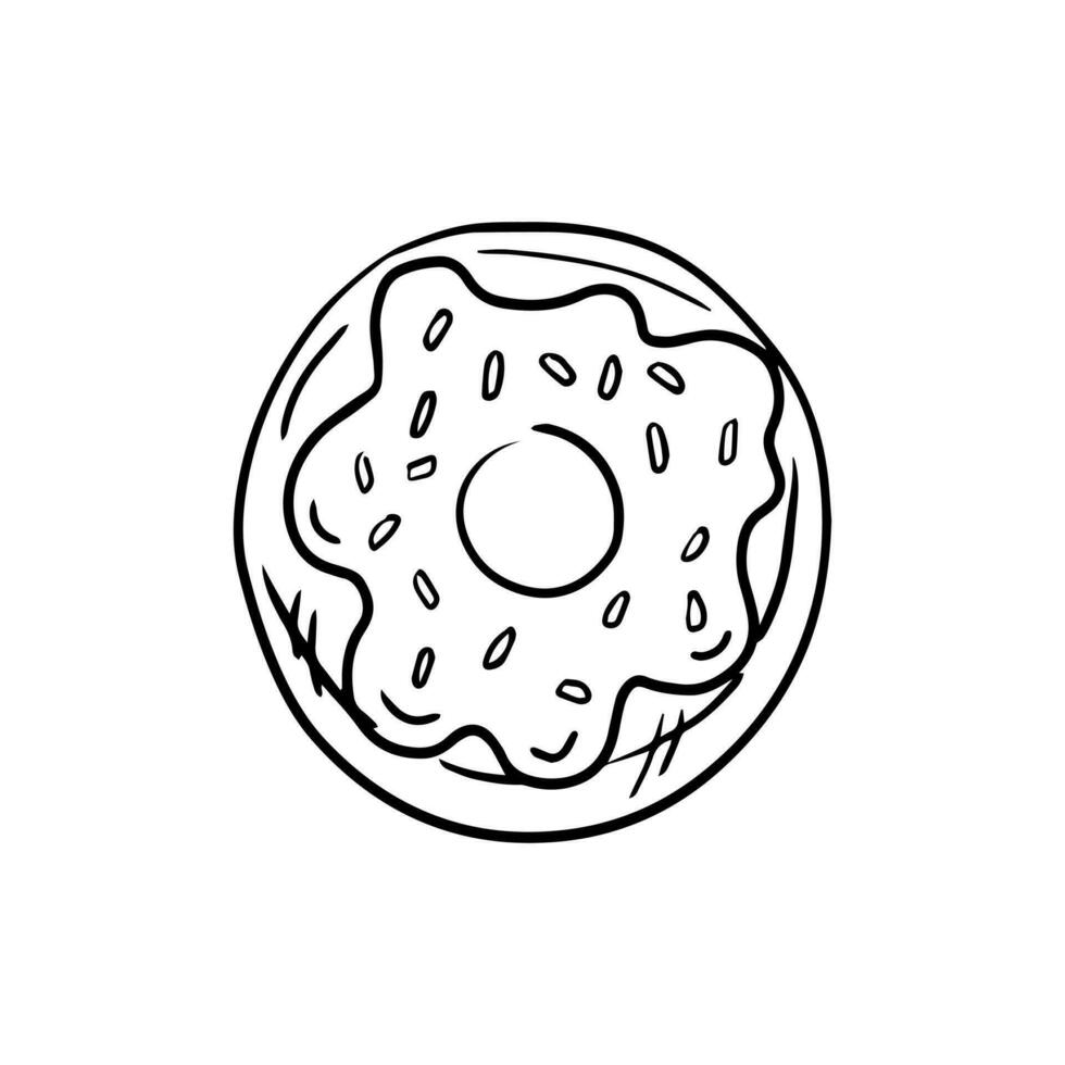 A hand-drawn doodle sketch of donut. Pastry sweets, dessert. Element for the design of labels, packaging and postcards. vector