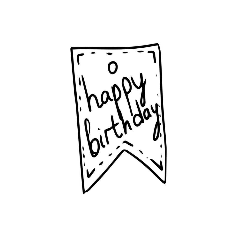 Price tag with  text on a white background. Happy Birthday banner, label, tag, sticker. Hand drawn doodle illustration. vector