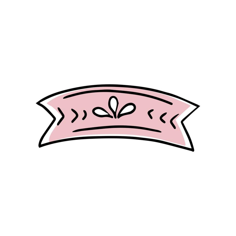 mano dibujado floral cinta bandera. cinta, etiqueta, etiqueta en garabatear estilo. negro y rosado color bosquejo. vector ilustración.
