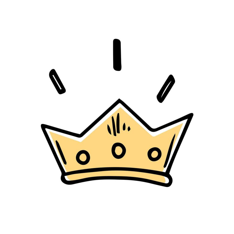 Festive concept, crown in doodle style on a white background.. Hand drawn vector colored.
