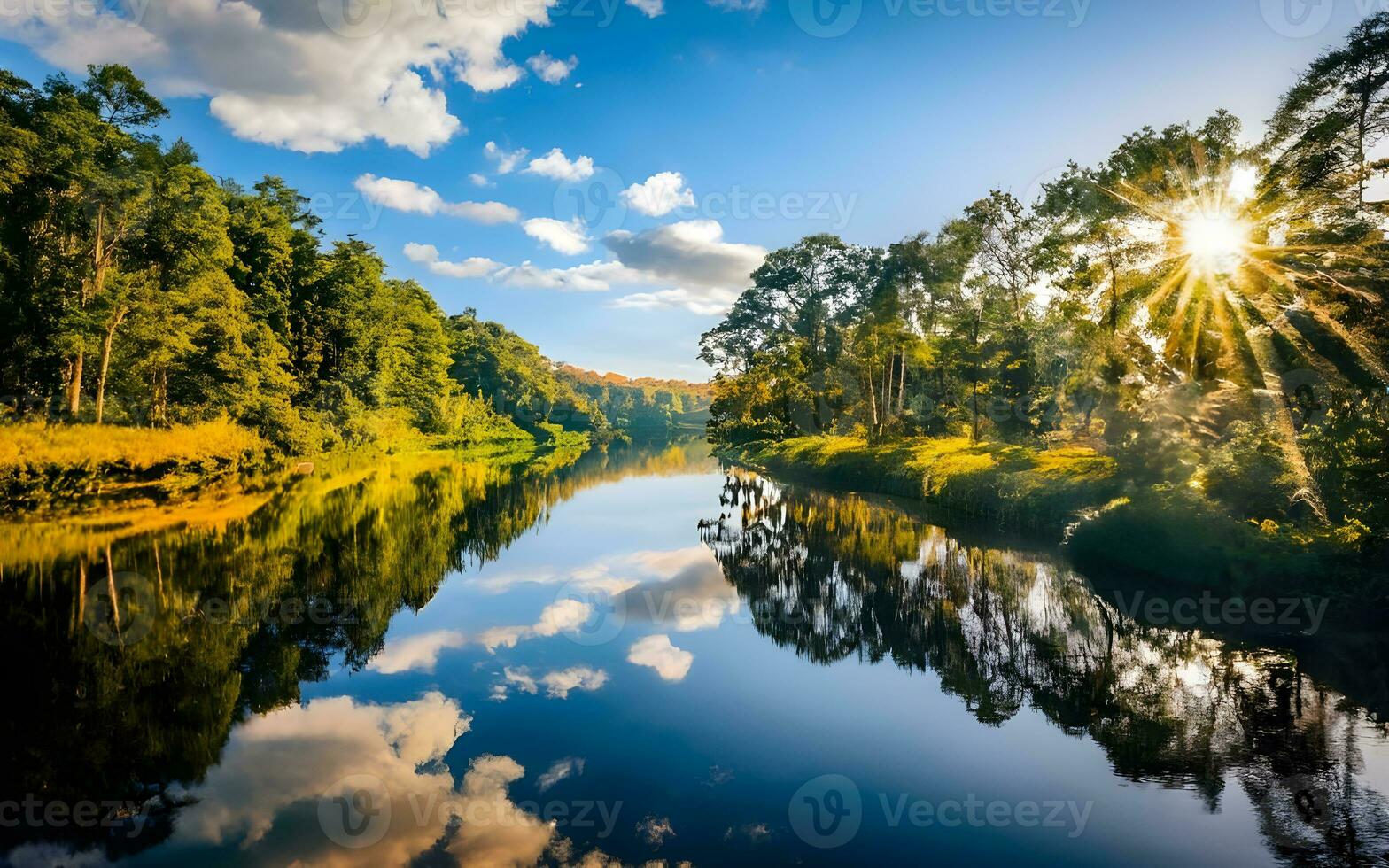 Serenity Unveiled, A Tranquil River Meandering Through the Heart of the