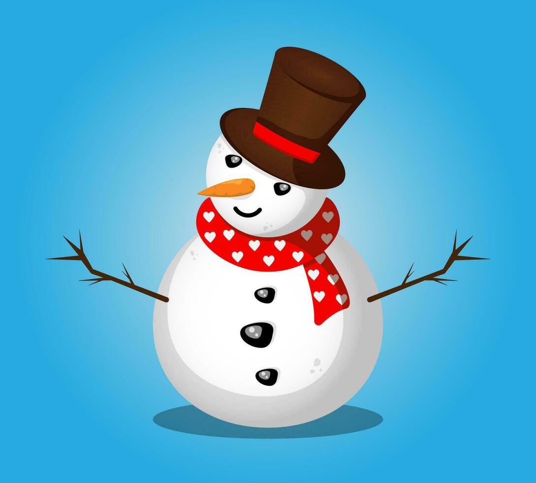 cute snowman isolated on gradient blue background. vector