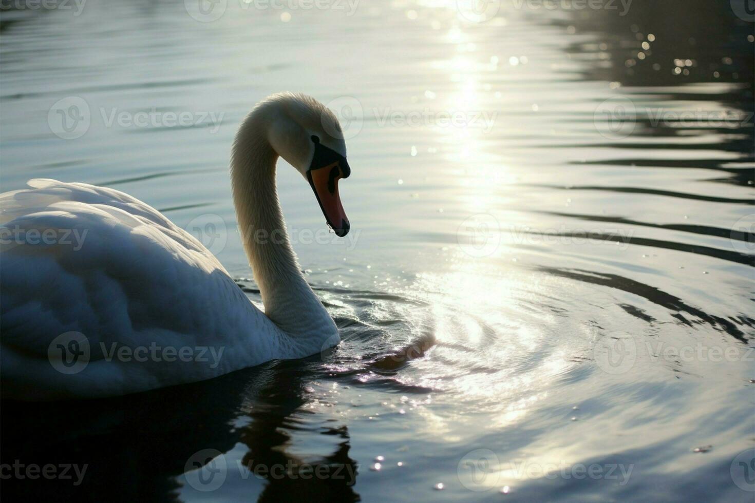 Swans gentle swim, a serene moment in the waters embrace AI Generated photo