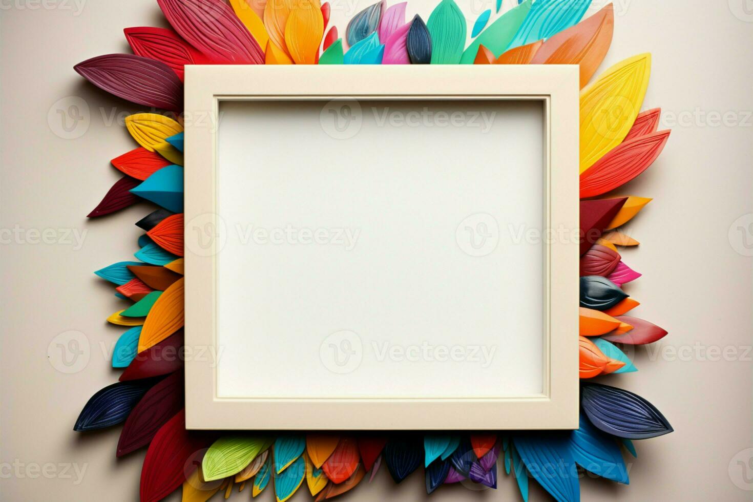 Vibrant frame mockup on white, energized by colorful accents AI Generated photo