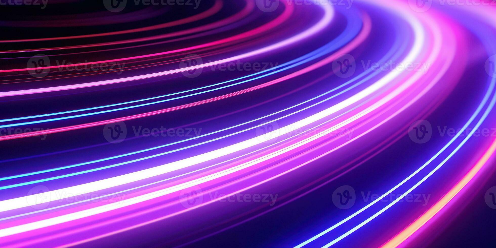 AI Generative. Mesmerizing display of intertwining neon lines in blue and purple. Created with AI photo