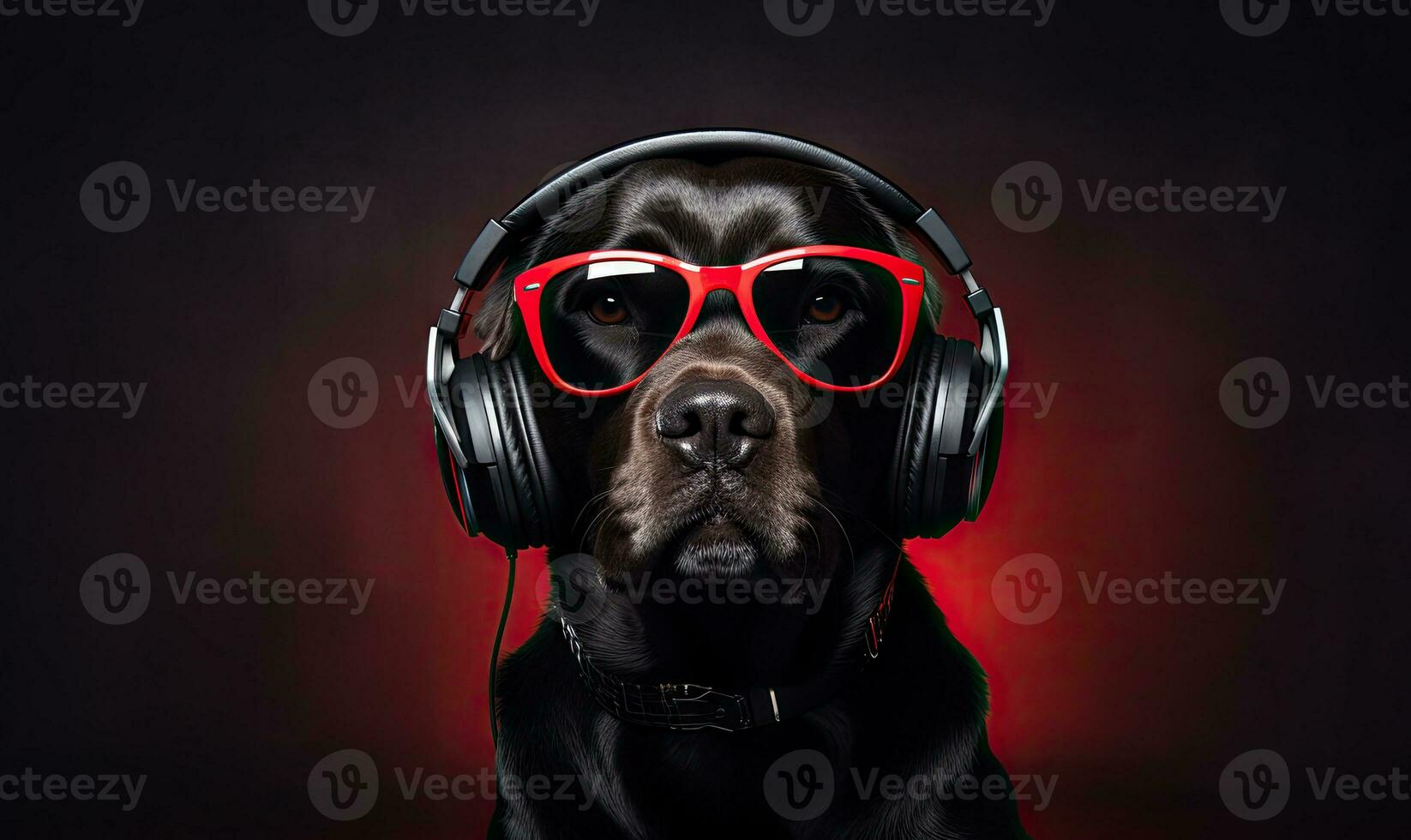 AI Generative. Stylish labrador dog DJ with glasses and headphones. Created with AI photo