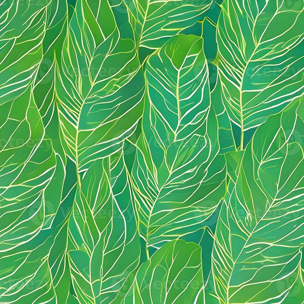 Background of green plantain leaves. Background texture pattern. The image was created using generative AI. photo
