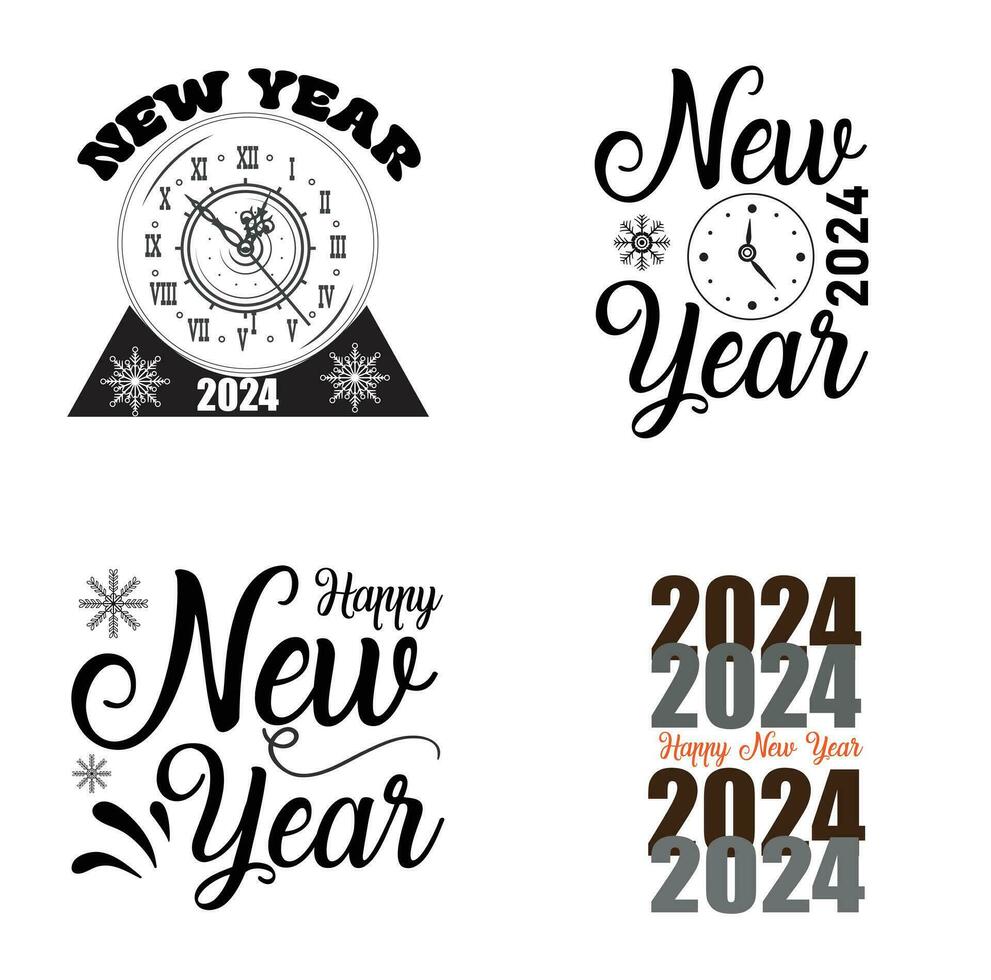Happy new year typography design bundle vector