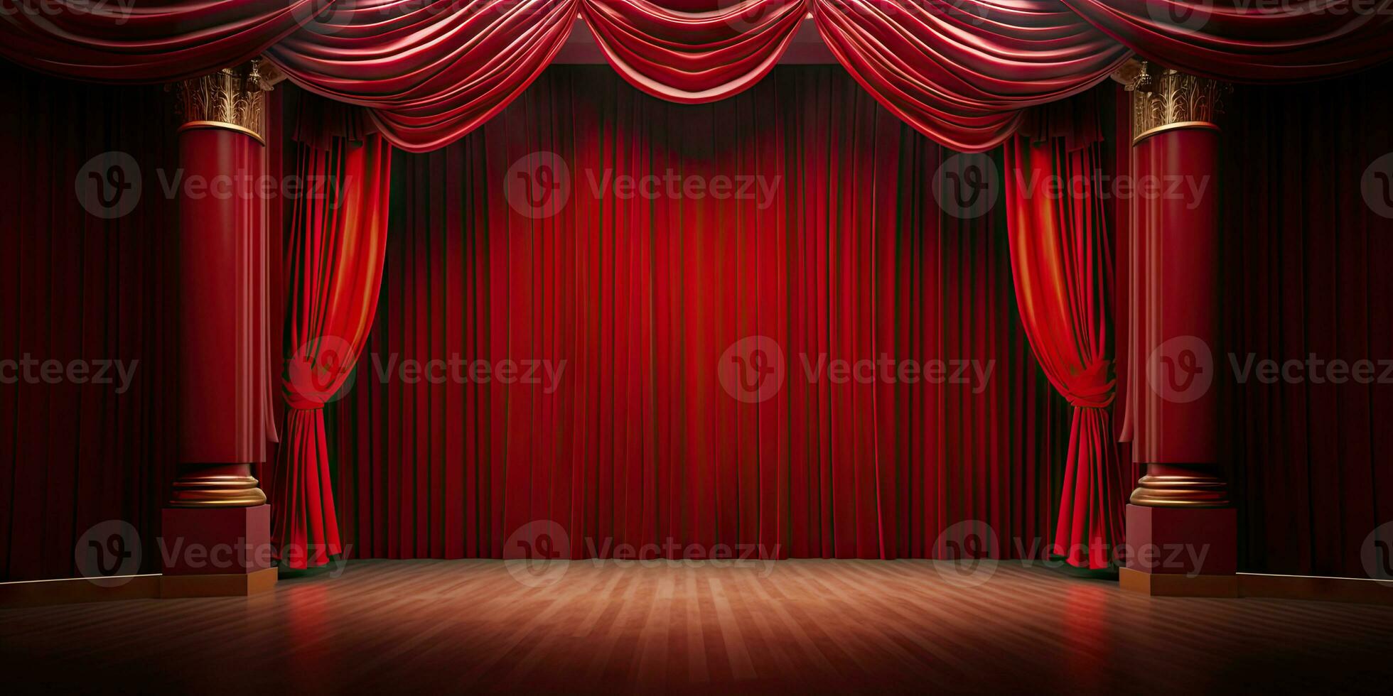 teatro etapa rojo cortinas fondo de pantalla. creado con generativo ai herramientas foto