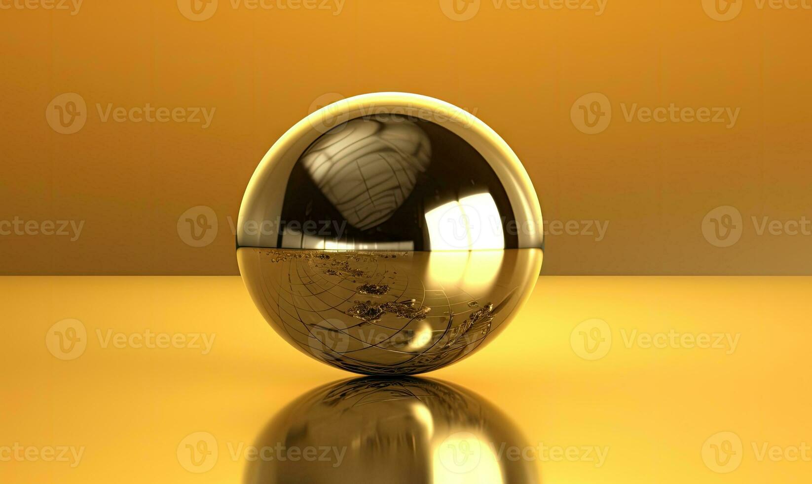 Golden sphere wallpaper. Glossy surface metallic spheres on yellow background. For banner, postcard, book illustration. Created with generative AI tools photo