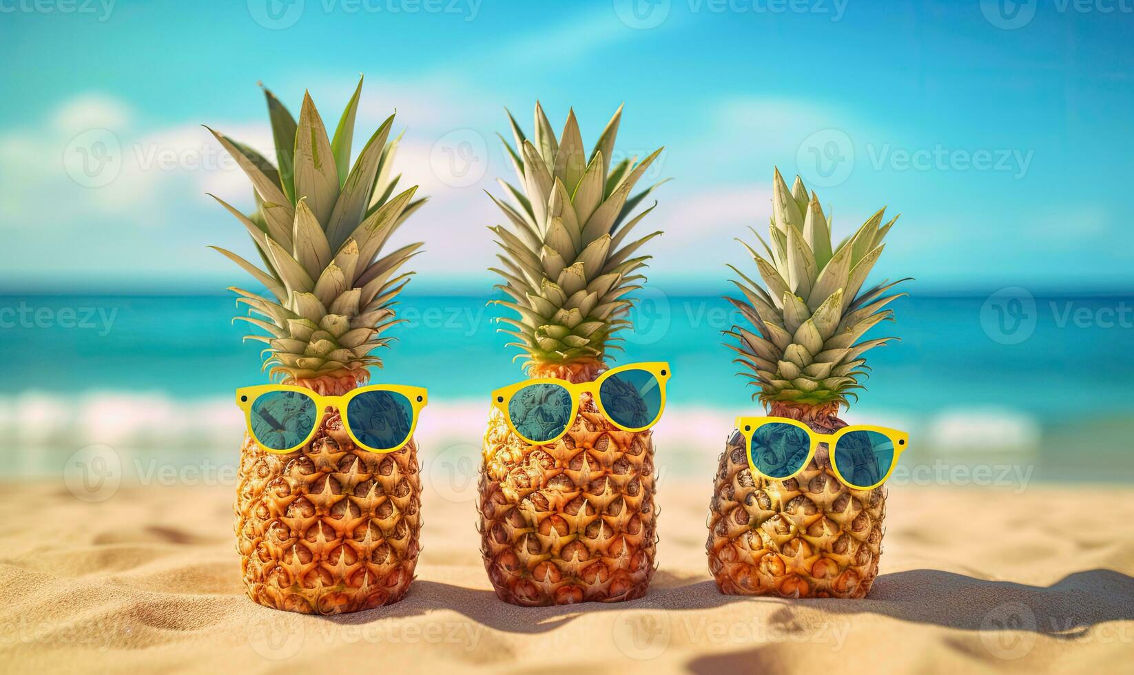 antecedentes de piña con gafas de sol playa Días festivos en isla. para tarjeta postal, libro ilustración. creado con generativo ai herramientas foto