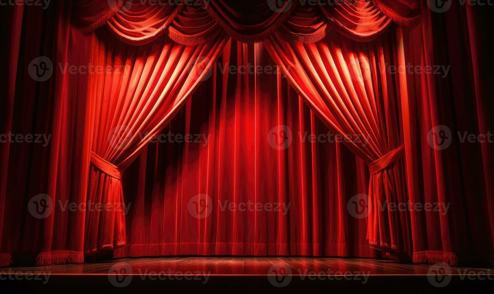 Theater stage red curtains wallpaper. Created with generative AI tools photo
