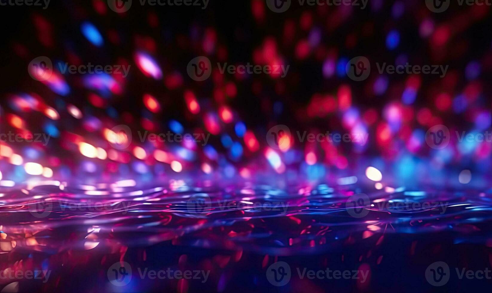 Neon futuristic flashes on black background. Motion light lines on water backdrop. For banner, postcard, book illustration. Created with generative AI tools photo