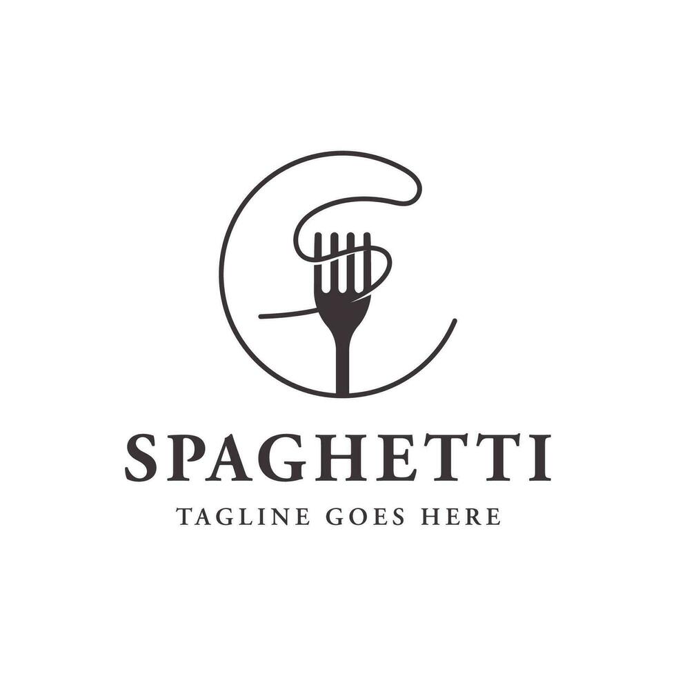 italiano espaguetis logo modelo diseño con tenedor y pasta. logo para restaurante, negocio y culinario. vector