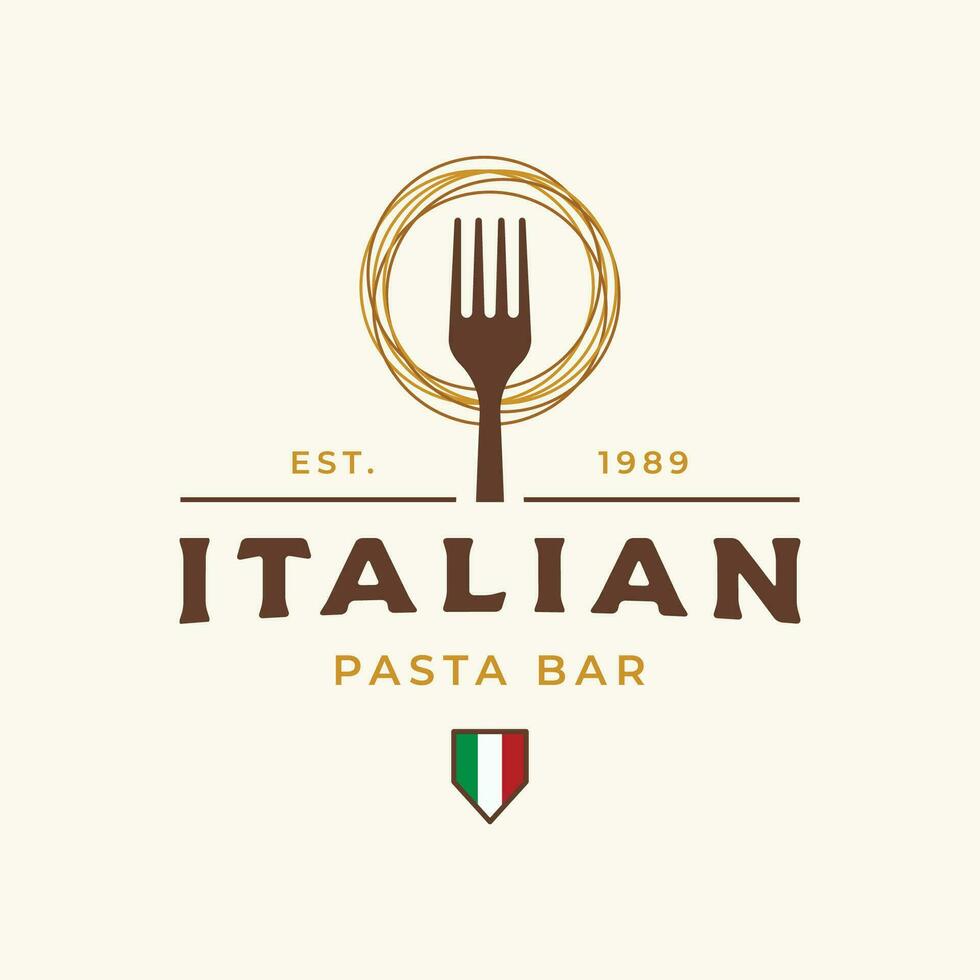 Italian spaghetti logo template design with fork and pasta. Logo for restaurant, business and culinary. vector