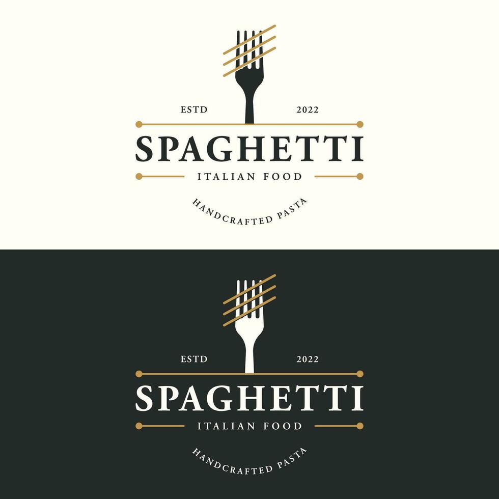 italiano espaguetis logo modelo diseño con tenedor y pasta. logo para restaurante, negocio y culinario. vector
