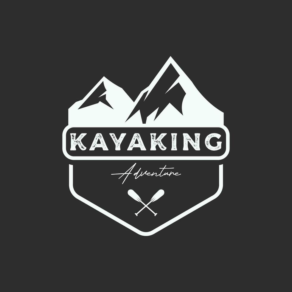 Retro vintage hipster element logo template rafting or kayaking with mountains and forest.Logo for rafting club,sports,adventure and badge. vector