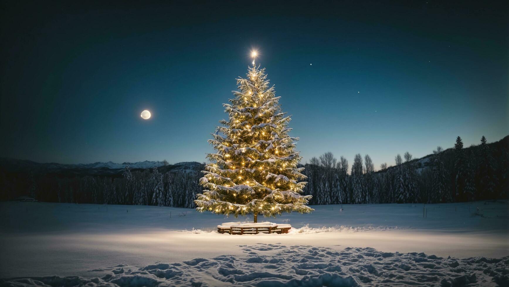 telephoto Christmas tree AI Generative photo