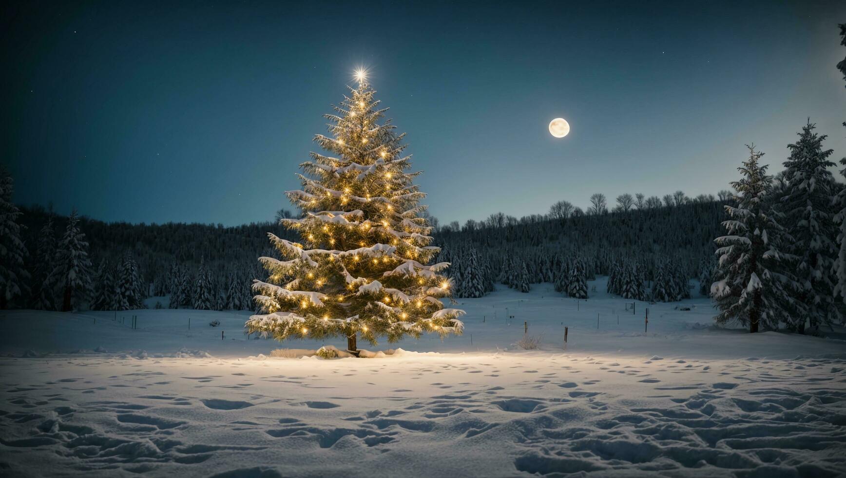 telephoto Christmas tree AI Generative photo
