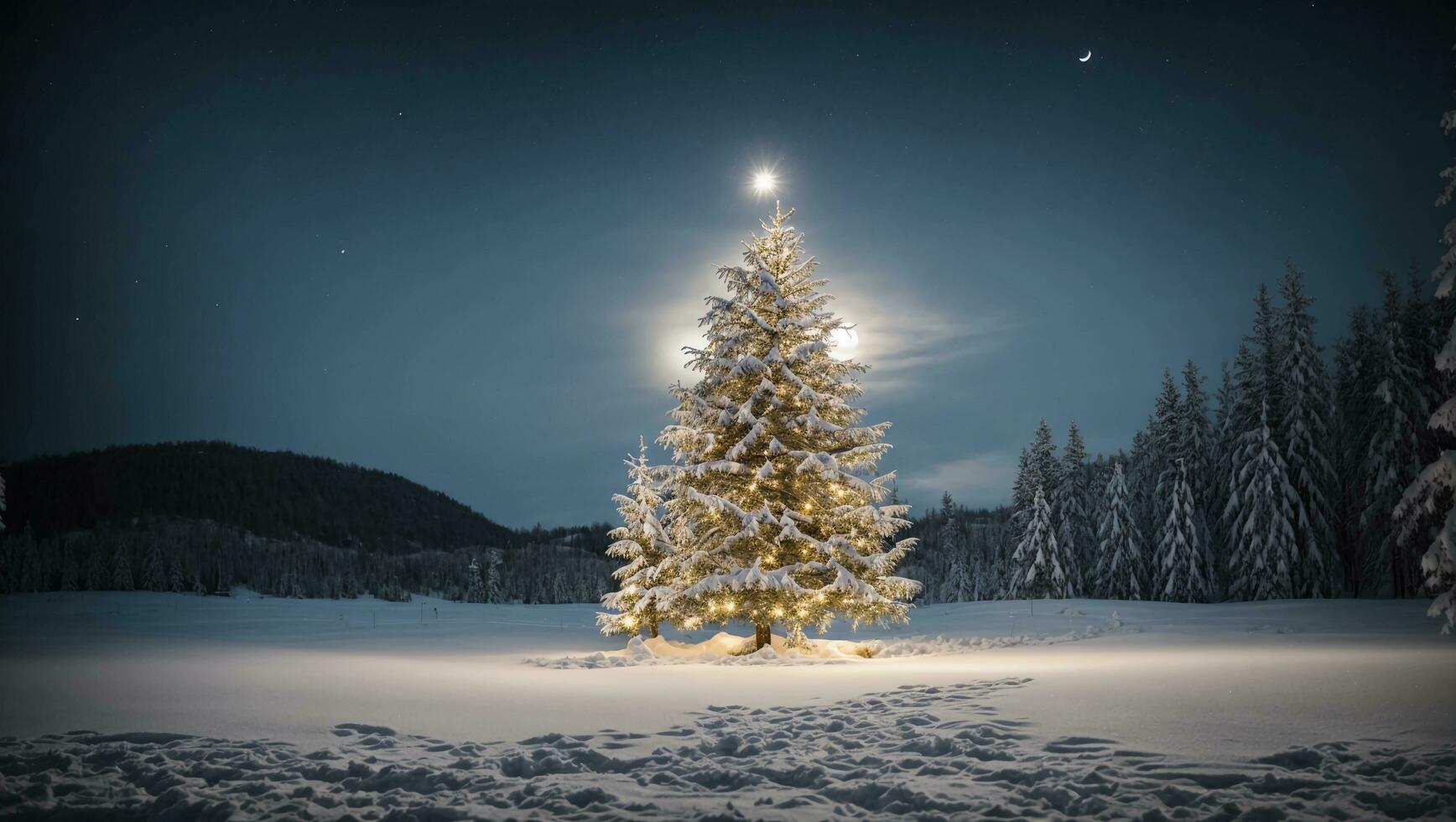 telephoto Christmas tree AI Generative photo