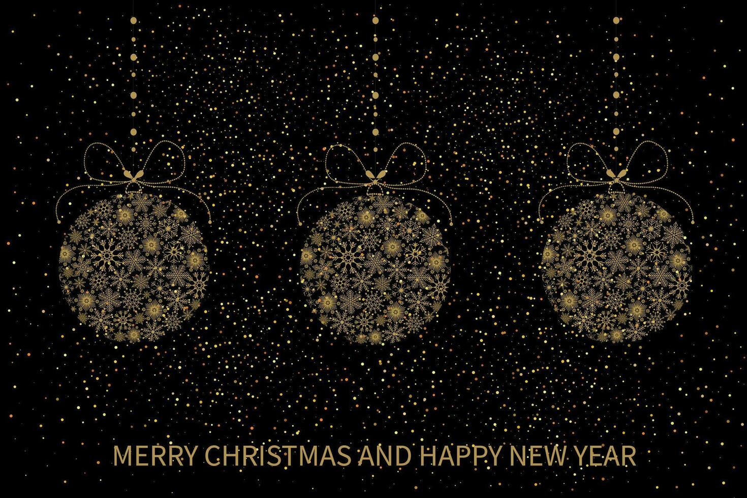 festivo Navidad tarjeta con Navidad pelotas hecho de copos de nieve. alegre Navidad y contento nuevo año saludo tarjeta. vector ilustración