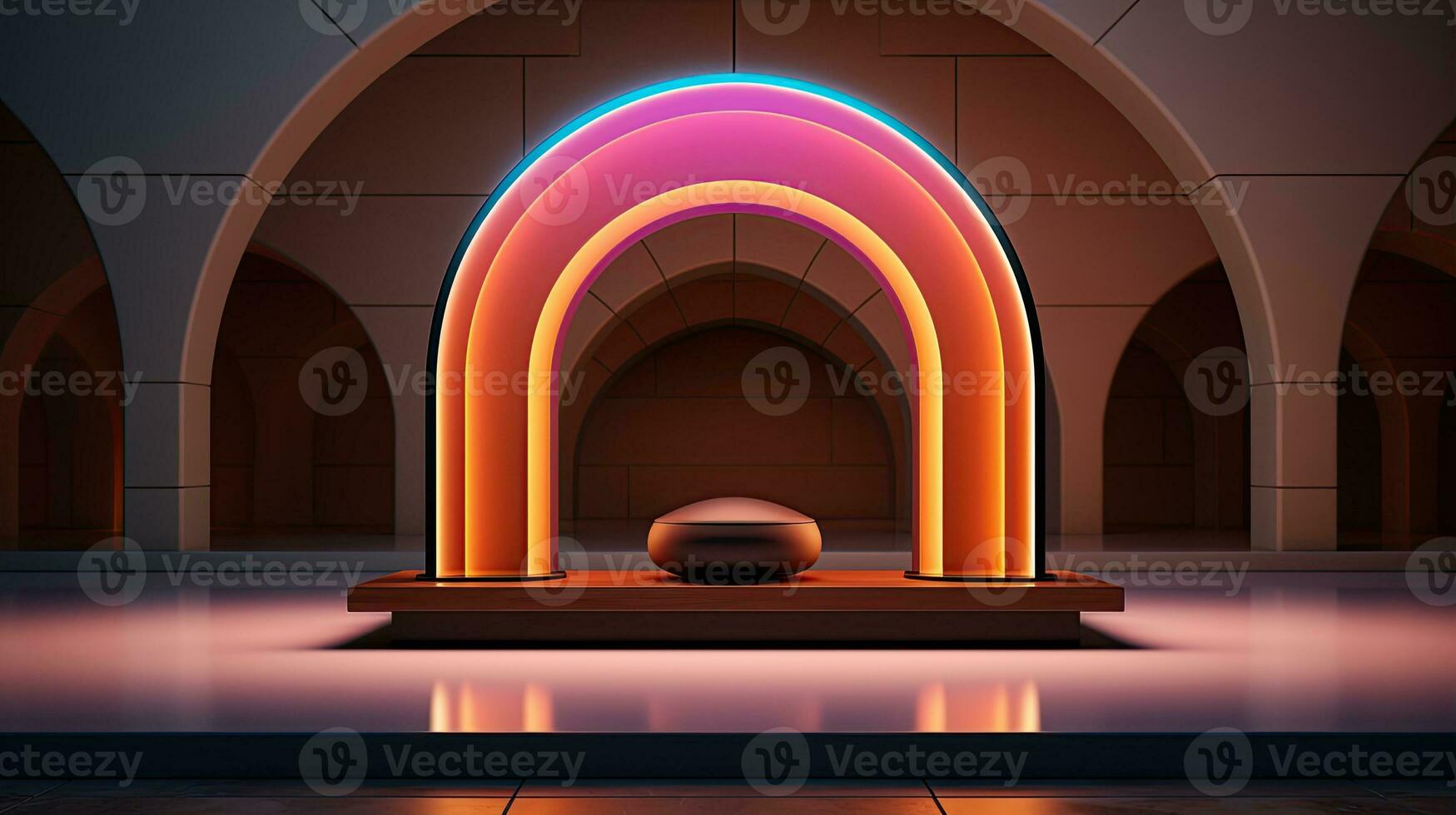 podium background in Ramadan holiday minimalism style . oriental arabic design with shades of pastel colors. ai generative photo