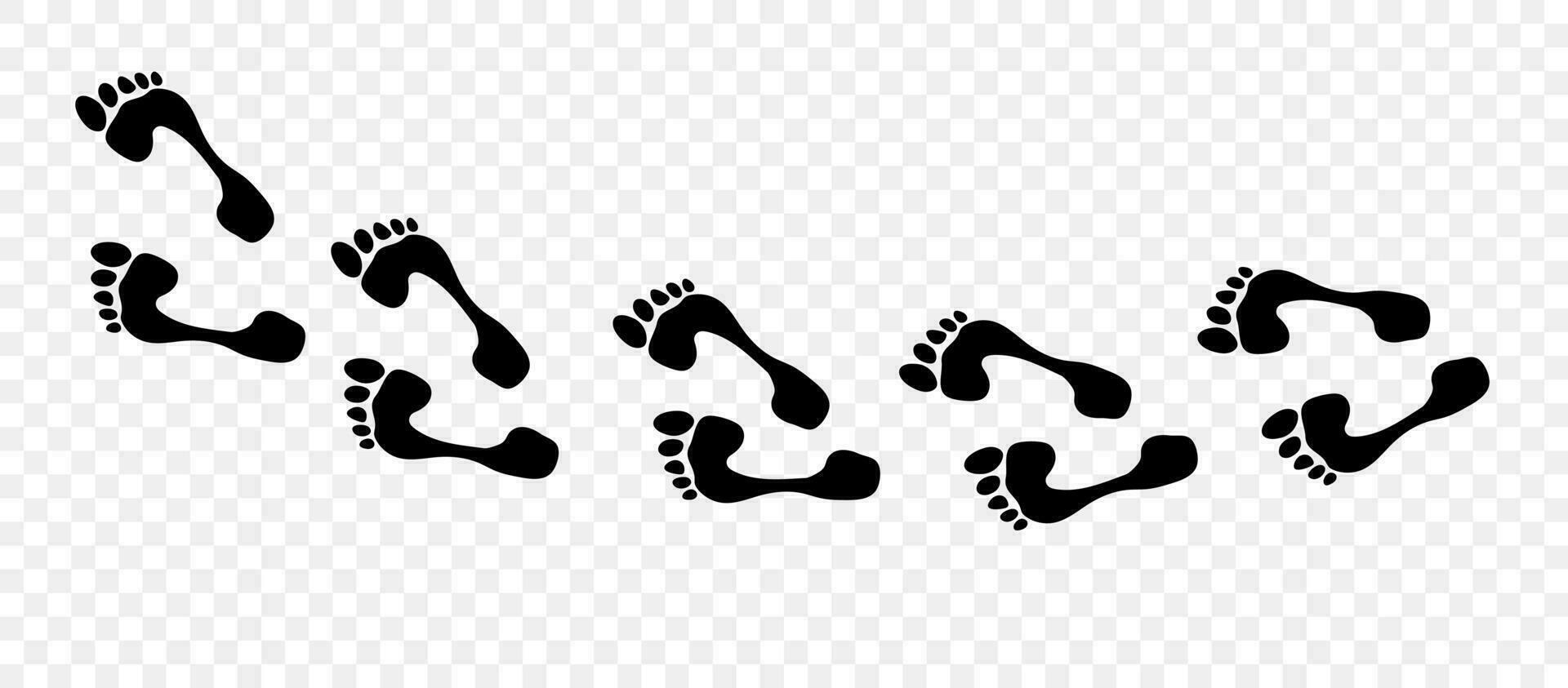 Path from traces. Vector black Human footprints. Set of human steps illustrated on checkered background.