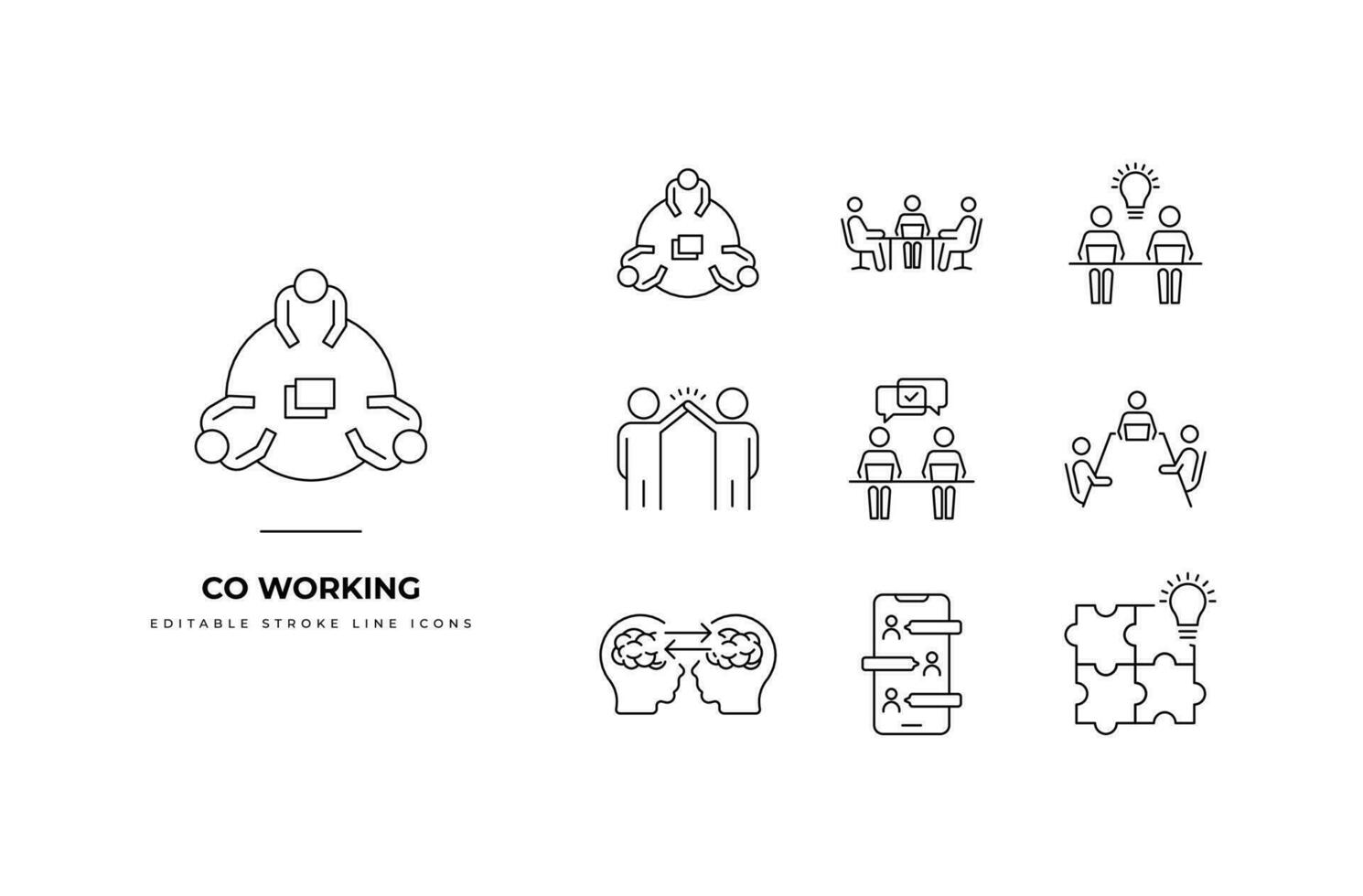 Set of co-working Icons. Simple line art and editable stroke icons pack. vector