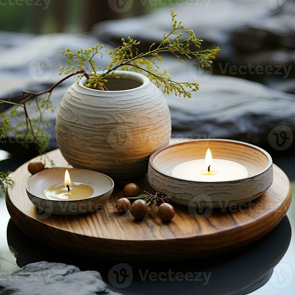 handmade candles on a nature background. ai generated photo