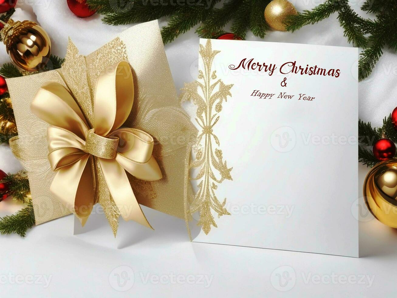 View of beautifully decorated christmas invitation card background photo