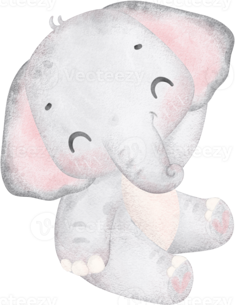 Cute baby elephant, kawaii nursery animal watercolor png