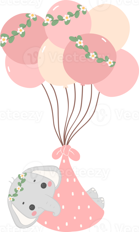 Baby shower elephant, cute elephant with balloons png
