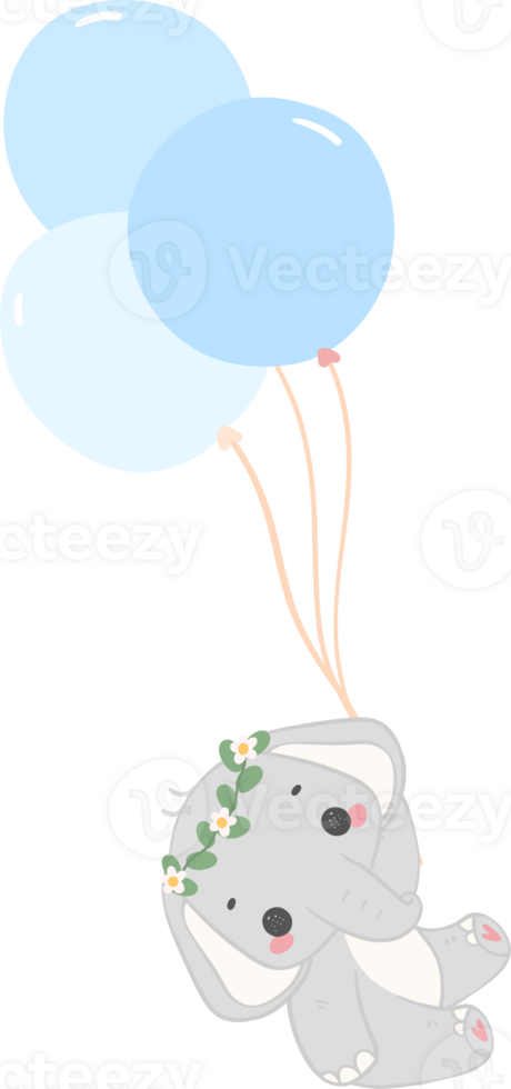 Baby shower elephant, cute elephant boy with balloons png