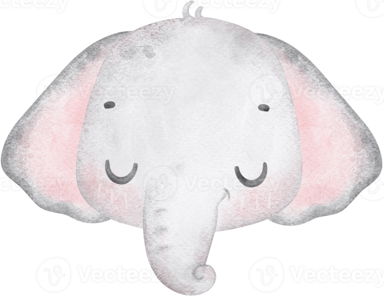 Cute baby elephant sleeping, kawaii nursery animal watercolor png