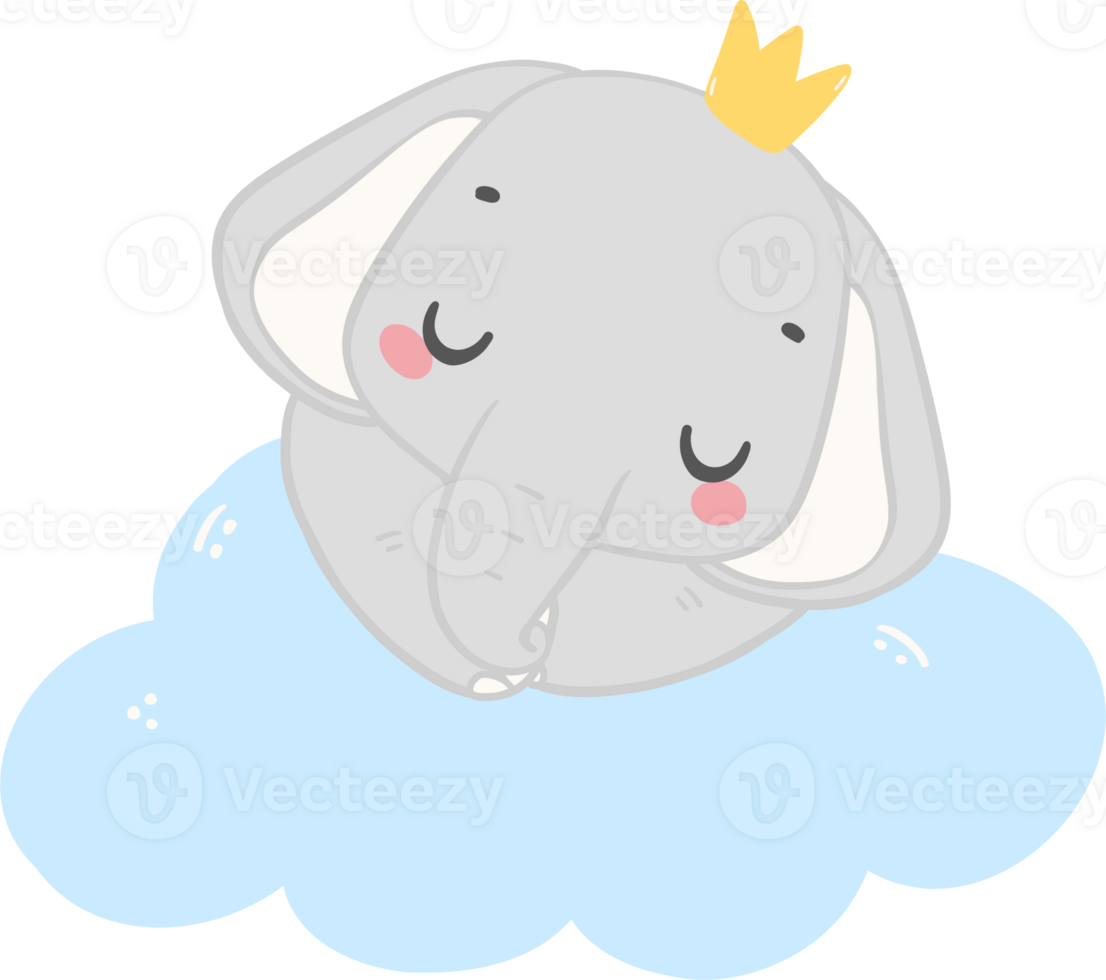 Baby shower elephant, cute elephant boy sleeping on cloud png