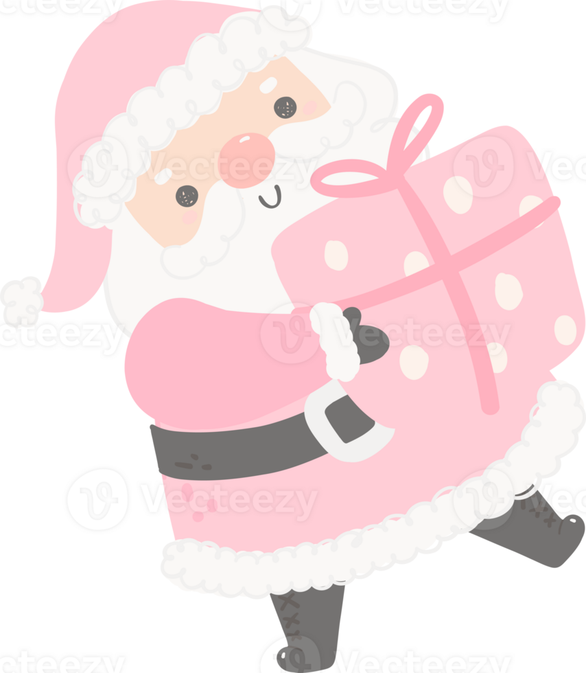 Cute pink Santa Claus with gift box png