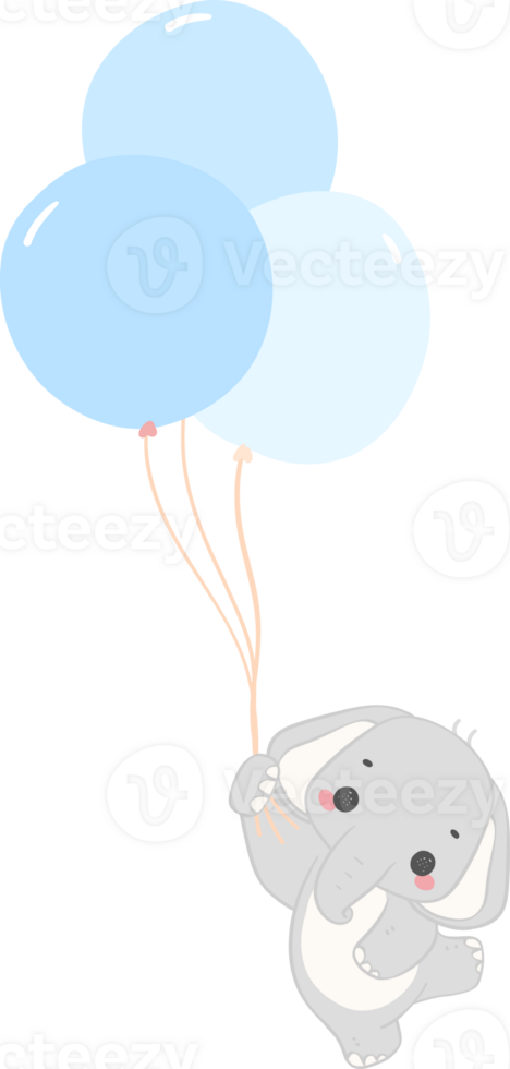 Baby shower elephant, cute elephant boy with balloons png