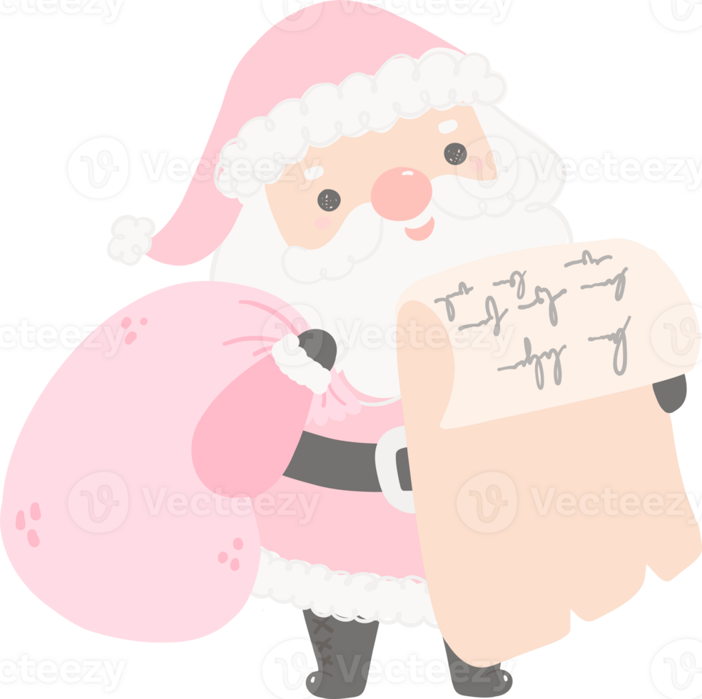 Cute pink Santa Claus with sack png