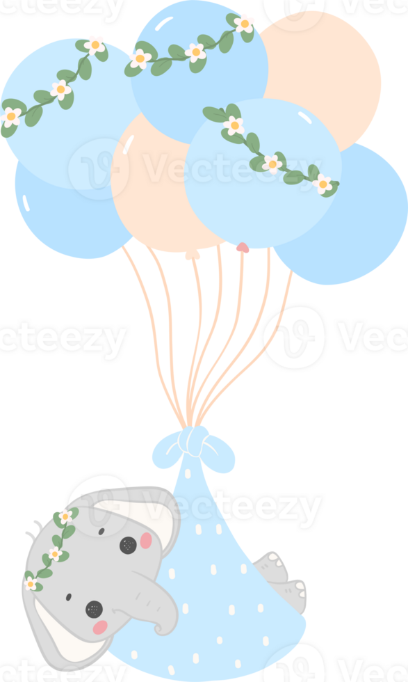 Baby shower elephant, cute elephant with balloons png