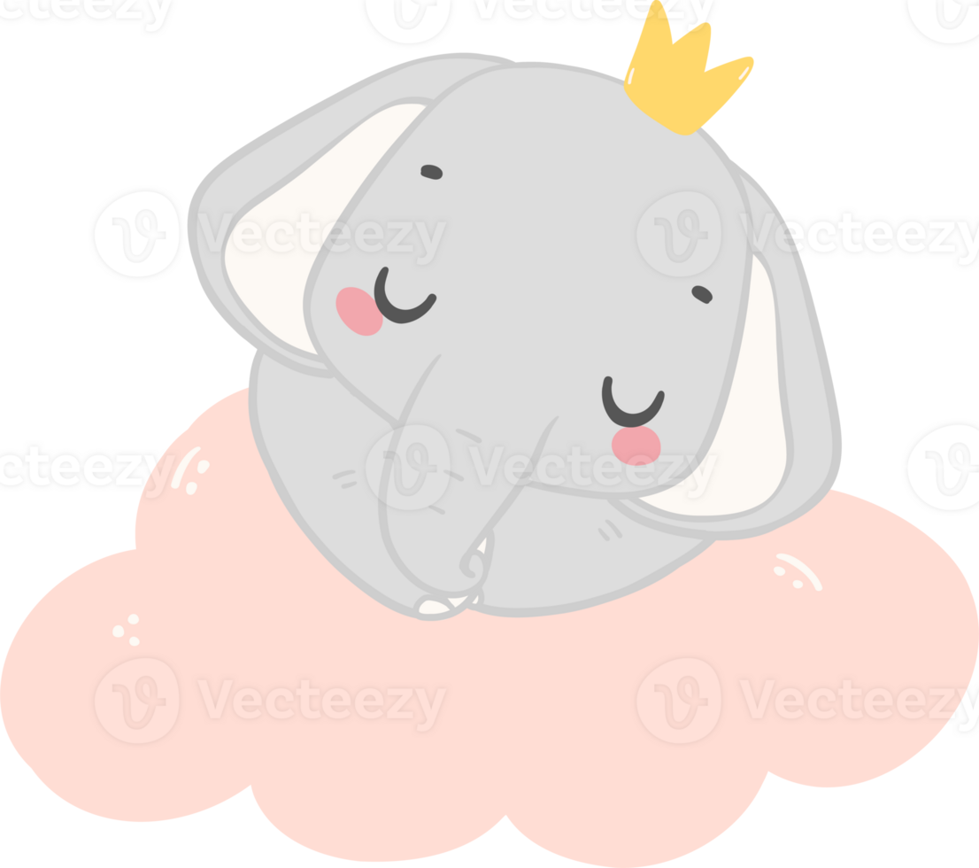 Baby shower elephant, cute elephant sleeping on cloud png