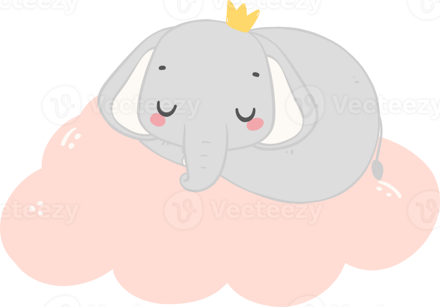Baby shower elephant, cute elephant sleeping on cloud png