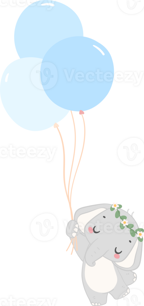 Baby shower elephant, cute elephant boy with balloons png